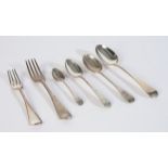 A GROUP OF MOSTLY VICTORIAN AND EARLIER SILVER OLD ENGLISH PATTERN TABLE FLATWARE (59)