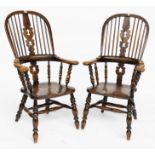 A PAIR OF ASH AND ELM SPLAT BACK WINDSOR CHAIRS (2)