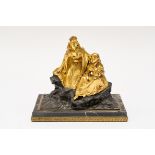 A GILT AND PATINATED BRONZE FIGURAL GROUP DEPICTING TWO FEMALE COMPANIONS