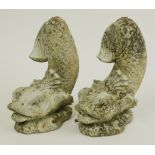 A PAIR OF COMPOSITE STONE DOLPHIN FOUNTAINS