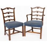 A SET OF TWELVE MID-18TH CENTURY STYLE MAHOGANY RIBBON BACK DINING CHAIRS (12)