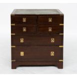 A CAMPAIGN STYLE BRASS BOUND MAHOGANY SIX DRAWER CHEST