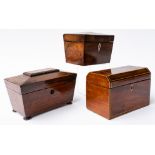 A REGENCY ROSEWOOD SARCOPHAGUS TEA CADDY (3)