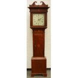 A LATE GEORGE III OAK MAHOGANY CROSSBANDED AND INLAID 30 HOUR LONGCASE CLOCK