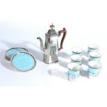 A SILVER COFFEE POT AND A SHELLEY PORCELAIN AND SILVER MOUNTED CUP AND SAUCER SET (13)