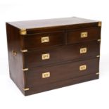 A CAMPAIGN STYLE BRASS BOUND MAHOGANY CHEST OF DRAWERS