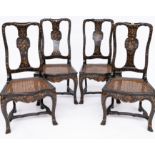 A SET OF FOUR QUEEN ANNE LATER JAPANNED VASE BACK SIDE CHAIRS (4)