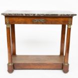 A FRENCH EMPIRE GILT-METAL MOUNTED MARBLE TOP MAHOGANY CONSOLE TABLE