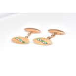 A PAIR OF GOLD, TURQUOISE AND SEED PEARL CUFFLINKS