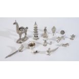 A GROUP OF SILVER, ASIAN AND FOREIGN MINIATURE AND CABINET ITEMS (14)