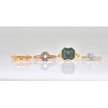 FOUR GOLD AND GEM SET RINGS (4)