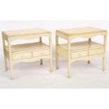 A PAIR OF 20TH CENTURY CREAM PAINTED RECTANGULAR TWO DRAWER SIDE TABLES (2)