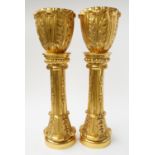 A PAIR OF GILT METAL JARDINIERES ON STANDS (2)