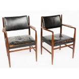 IN THE MANNER OF ARNE VODDER; A PAIR OF 20TH CENTURY TEAK FRAMED OPEN ARMCHAIRS (2)