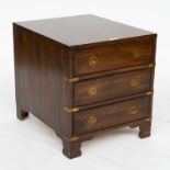 A CAMPAIGN STYLE BRASS BOUND THREE DRAWER CHEST