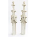 A PAIR OF MARBLE GOTHIC STYLE MODELS OF CATHEDRAL SPIRES AND BRACKETS (4)