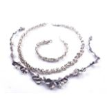 A SILVER COLLAR NECKLACE, A MATCHING BRACELET AND A SILVER AND FRESHWATER CULTURED PEARL...