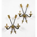 A PAIR OF EMPIRE STYLE CROSSED ARROW TWIN LIGHT WALL APPLIQUÉS (2)