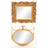 A 19TH CENTURY GILT FRAMED WALL MIRROR WITH SWEPT ACANTHUS FRAME (2)