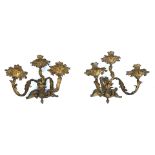 A PAIR OF WILLIAM IV THREE BRANCH ORMOLU WALL LIGHTS (2)