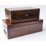A 19TH CENTURY BRASS BOUND ROSEWOOD RECTANGULAR BOX (2)