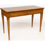 A LOUIS XVI STYLE MARQUETRY INLAID WALNUT SINGLE DRAWER SIDE TABLE