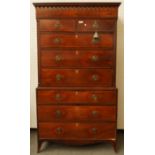 A GEORGE III INLAID MAHOGANY CHEST ON CHEST ON SPLAYED BRACKET FEET