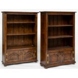 A NEAR PAIR OF OAK BOOK CASES WITH ADJUSTABLE SHELVES (2)