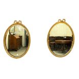 A PAIR OF EARLY 20TH CENTURY RIBBON-TIED GILT FRAMED OVAL WALL MIRRORS (2)