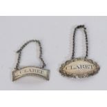 TWO SILVER DECANTER LABELS (2)