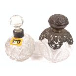 TWO VICTORIAN SILVER MOUNTED CUT GLASS SCENT BOTTLES (2)