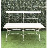 AN EARLY 20TH CENTURY WHITE PAINTED STRAP IRON AND SLATTED FOLDING GARDEN BENCH