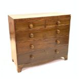A 19TH CENTURY MAHOGANY CHEST OF TWO SHORT AND THREE LONG DRAWERS ON BRACKET FEET