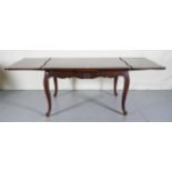 A LATE 19TH CENTURY FRENCH PARQUETRY VENEERED DRAWLEAF DINING TABLE