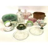 A QUANTITY OF MOSTLY 19TH CENTURY AND LATER ENGLISH CERAMICS, GLASS PLATES AND SUNDRY (QTY)