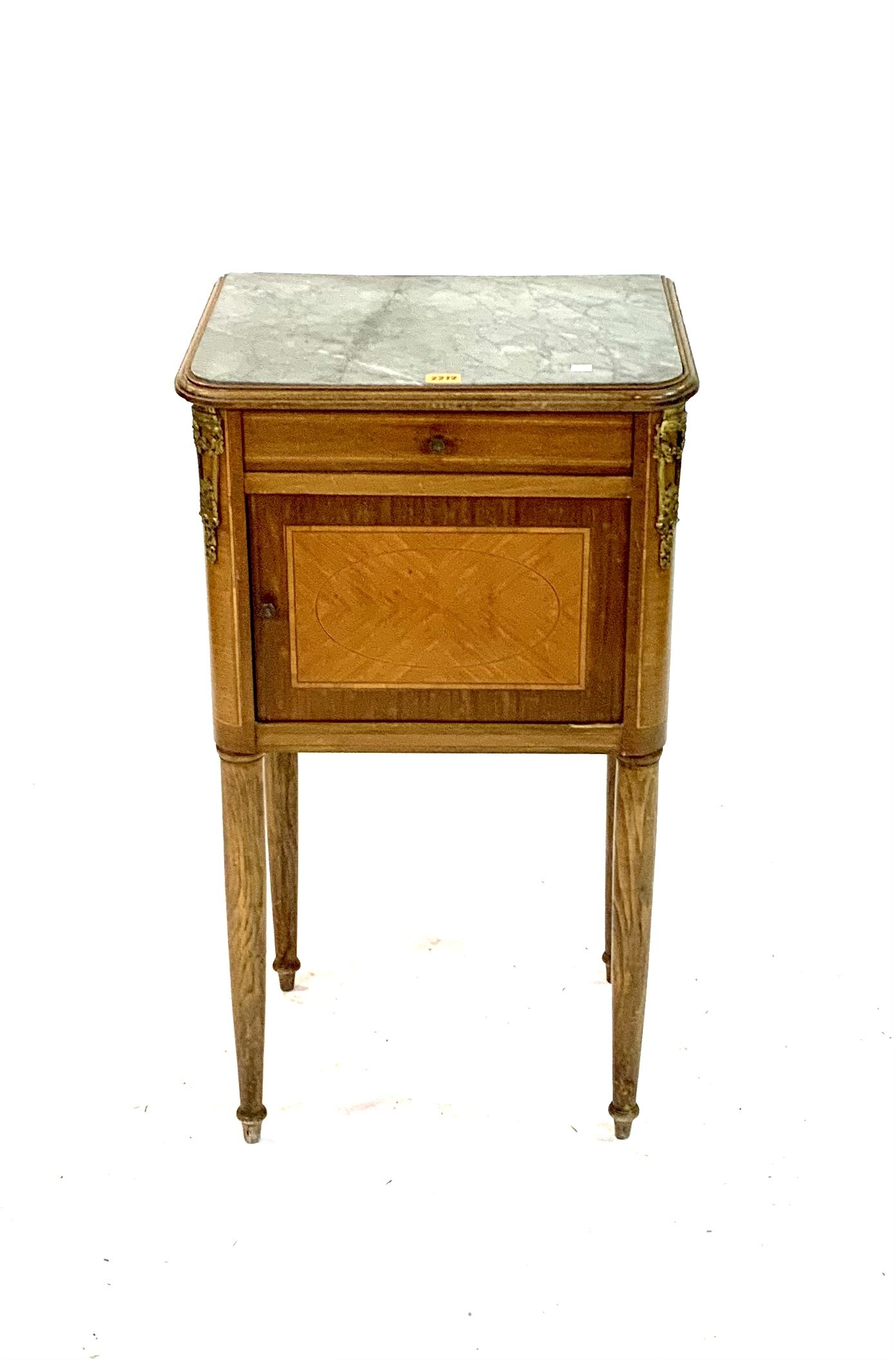 A LOUIS XVI STYLE MARBLE TOPPED POT CUPBOARD