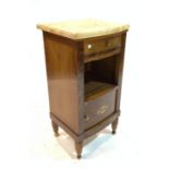 A LATE 19TH CENTURY WALNUT MARBLE TOPPED SINGLE DRAWER BEDSIDE CUPBOARD