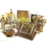 COLLECTABLES, A CHINOISERIE DECORATED OCTAGANOL BOX, A MODERN TWO LIGHT GIRANDOLE, A BOOK...