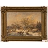 AN OLEOGRAPHIC PRINT OF A NORTHERN EUROPEN WINTER SCENE