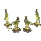 TWO PAIRS OF MODERN CERAMIC AND GILT METAL MOUNTED CANDLESTICKS (4)