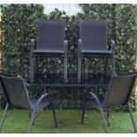 A MODERN BLACK PAINTED METAL AND GLASS GARDEN TABLE (7)