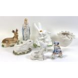 CERAMICS, A QUANTITY OF DECORATIVE CERAMICS MAINLY ANIMALS, INCLUDING A MEISSEN FIGURE OF A GOAT