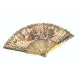 WITHDRAWN AN18TH CENTURY BONE AND MOTHER-OF-PEARL MOUNTED PAPER FAN