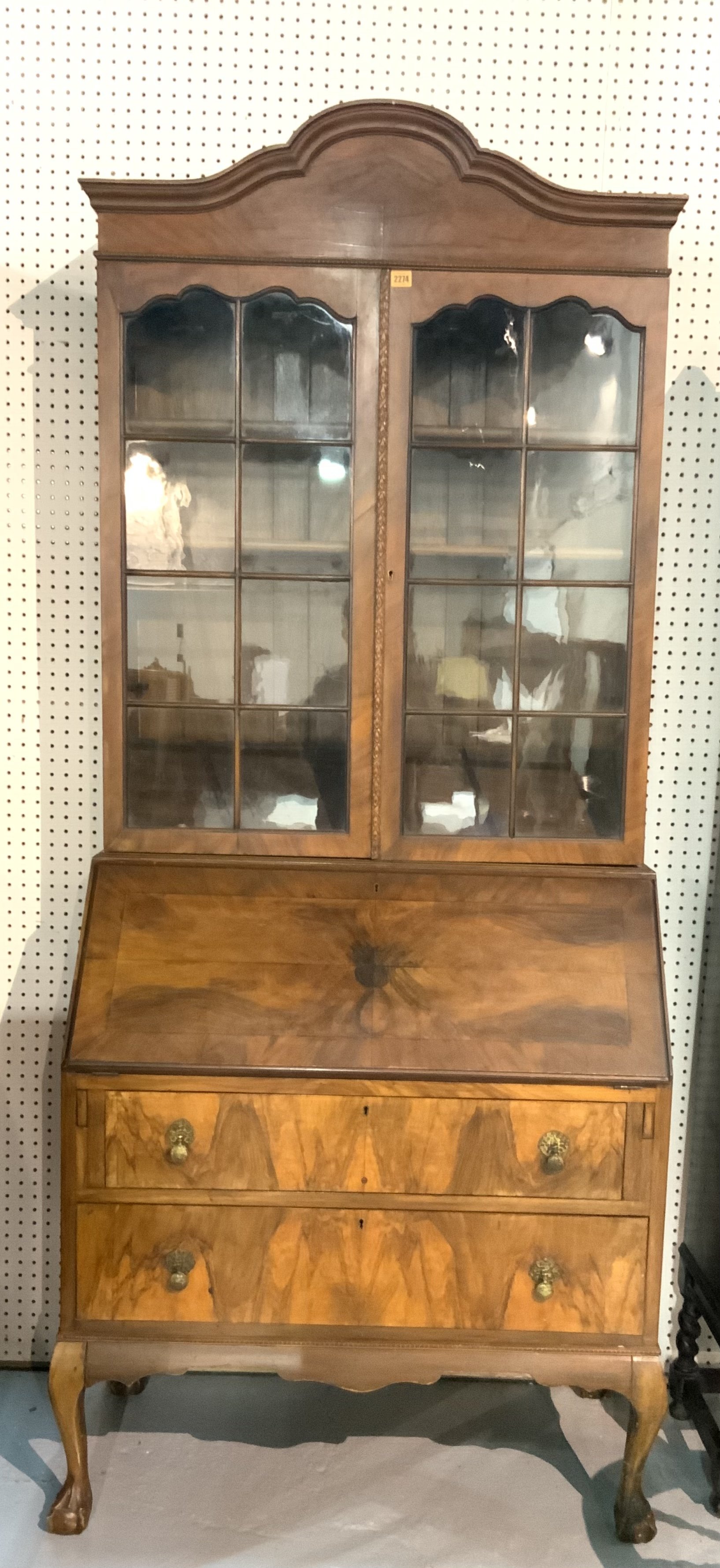 A VICTORIAN STYLE WALNUT BUREAU BOOKCASE