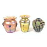 TWO MODERN LOETZ STYLE GLASS VASES AND ANOTHER VASE (3)
