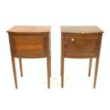 A PAIR OF MODERN STAINED BEECH BOWFRONTED BEDSIDE CUPBOARDS (2)
