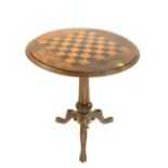 A VICTORIAN WALNUT TRIPOD OCCASIONAL TABLE WITH INSET CHESSBOARD TOP