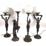 FOUR MODERN FAUX BRONZE FIGURAL TABLE LAMPS (5)