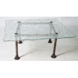 DANNY LANE, 1984; A MODERN SQUARE GLASS TOP COFFEE TABLE, ON SCAFFOLD BASE