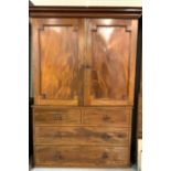 A 19TH CENTURY MAHOGANY LINEN PRESS